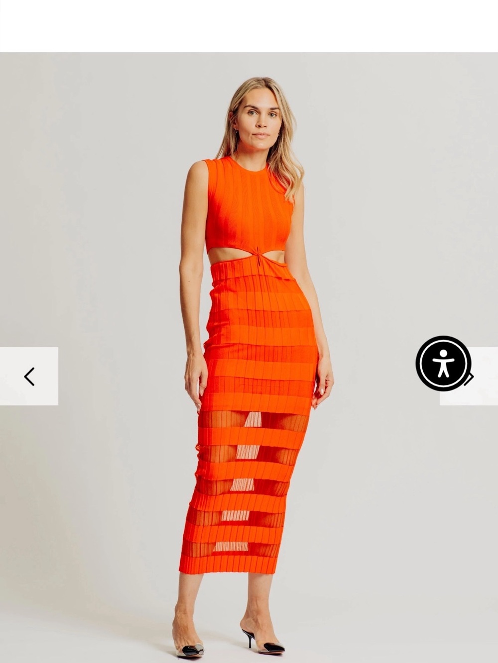Torn by Ronny Kobo Orange Ribbed Cutout Midi Dress